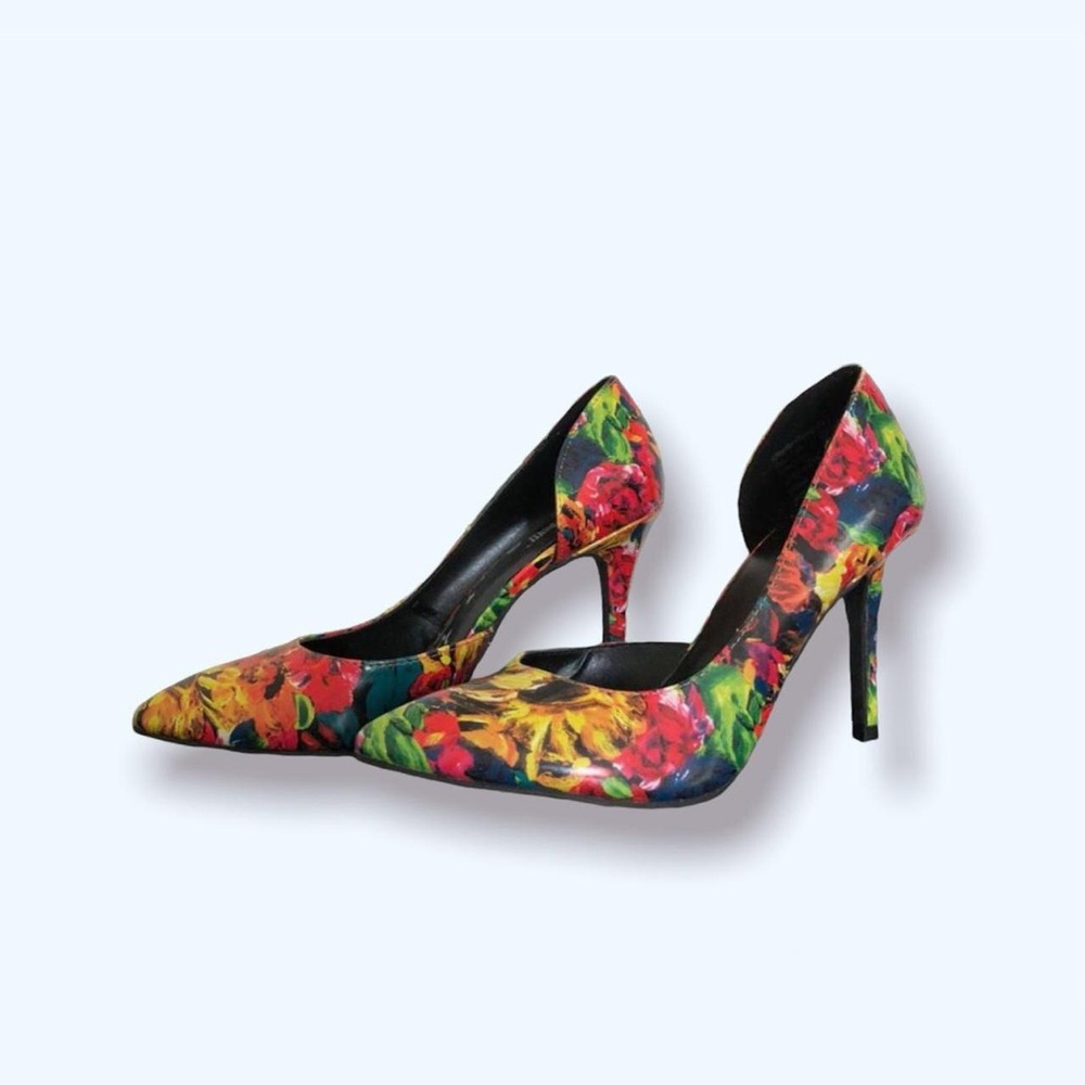 Brash Vibrant Colorful Floral Stiletto Heels Pointed Toe